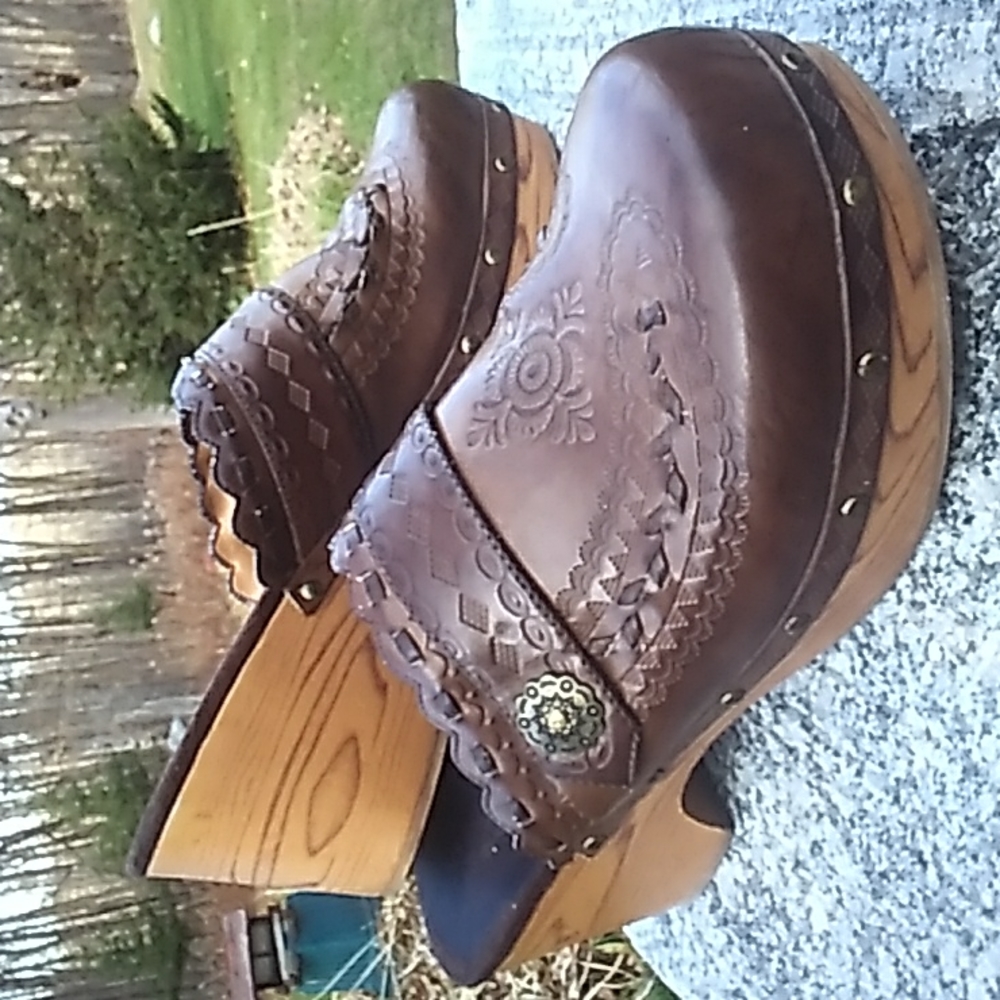 CLOGS BRASS  Bass Vintage Brown Leather Sz 8 - Picture 14 of 16